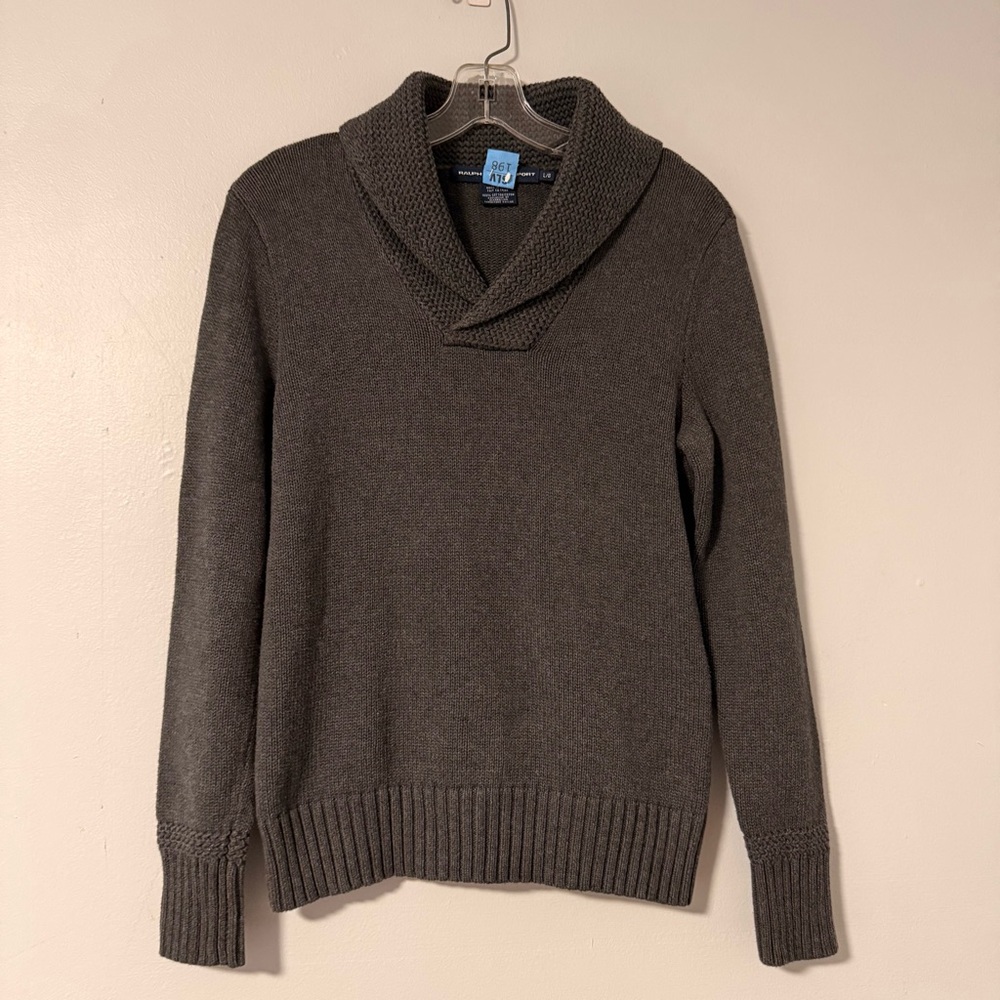 Ralph Lauren Sport Women’s Shawl Collar Sweater Dark Gray‎ Long Sleeve L